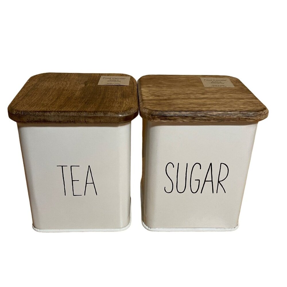 Canisters Coffee &‎ Sugar Metal White with Black Letters NEW!